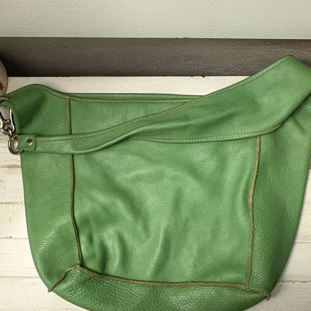 Green Pebbled Leather Hobo Shoulder Bag